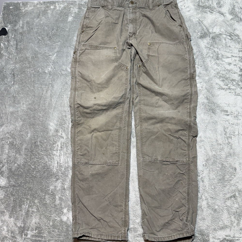 Carhartt B195 LBR Double Knee Canvas Carpenter Work Pants Brown Distressed 36x35 - Picture 1 of 16